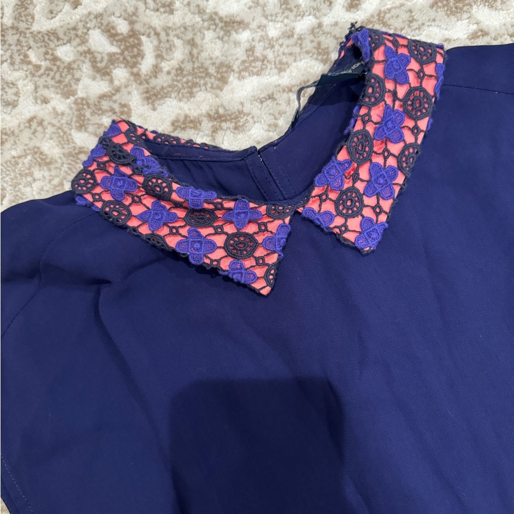 NWT Vintage French Connection Navy Crochet Dress with Collar - Picture 6 of 10